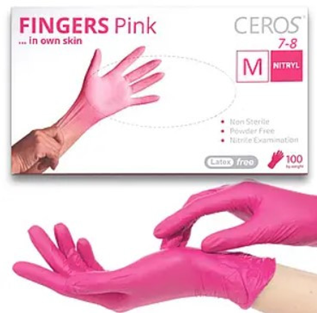 Нитриловые перчатки CEROS Fingers® M, розовые, 100 шт - изображение 1