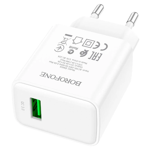 Зарядное устройство Borofone BA66A 18W USB 3A QC3.0 White (36732) - Фото 3 Зарядное устройство Borofone BA66A 18W USB 3A QC3.0 White (36732) - изображение 3