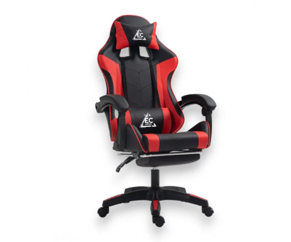 Ігрове комп'ютерне крісло для геймерів та роботи для дому EC GAMING 2806 Чорно-червоне обшите екошкірою та з підставкою для ног - зображення 2