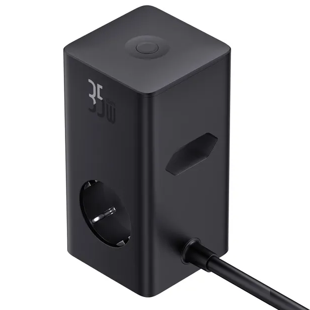 Подовжувач мережевий переноска 1.5 метрів на 3 розетки BASEUS USB 2шт+Type-C 2шт Чорний (E00023606113-00) - зображення 4