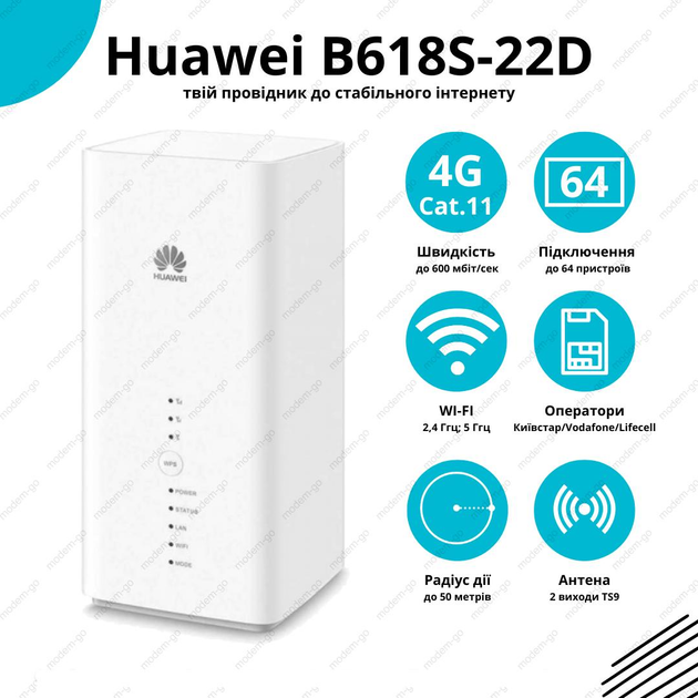 4G LTE WiFi роутер Huawei B618s-22d – фото, отзывы, характеристики в ...