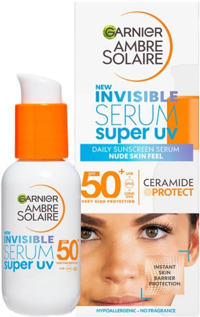 Przeciwsłoneczny serum do twarzy Garnier Ambre Solaire Invisible Super Uv SPF 50 30 ml (3600542525619) - obraz 1