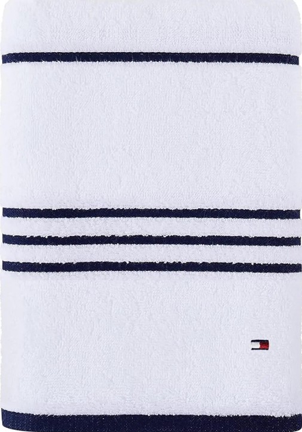 Акція на Рушник бавовняний Tommy Hilfiger банний 76х138 см Modern American Solid Cotton Bath Towel Білий з темно-синьою смужкою від Rozetka