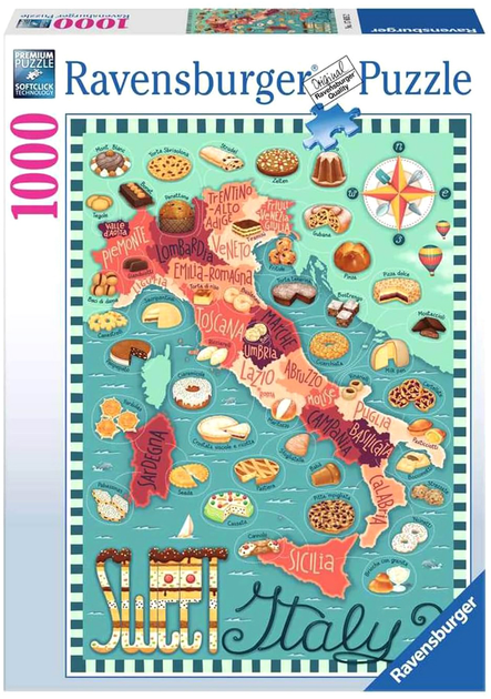 Puzzle Ravensburger Map of Italy Sweet 1000 elementów (4005556176052) - obraz 1