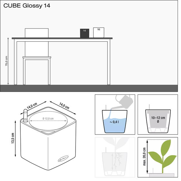 Умный вазон Lechuza Cube Glossy 14 Антрацитовый блестящий (13511) - Фото 4 Умный вазон Lechuza Cube Glossy 14 Антрацитовый блестящий (13511) - изображение 4