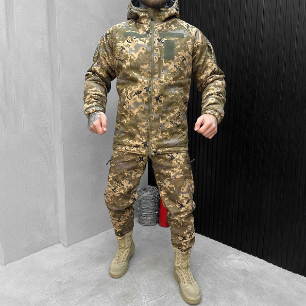 Мужской Зимний Влагозащищенный костюм куртка + брюки Softshell пиксель размер S - изображение 1