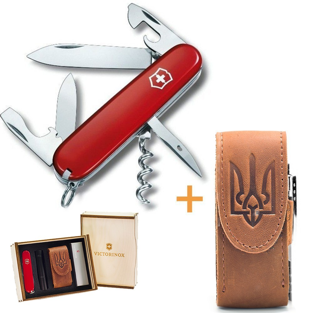 Комплект Victorinox Ніж Spartan Red 1.3603 + Чохол для ножа універсальний на липучці + Ліхтар - зображення 1