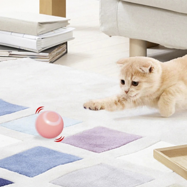 Интерактивная игрушка, Мячик для кошек и собак Pet Gravity Умный самодвижущийся светящийся Розовый (032g) - изображение 5