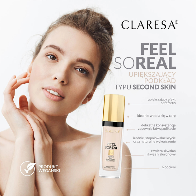 Тональний крем для обличчя Claresa Feel SoReal вирівнюючий недосконалості 01 Fair Light 34 г (5903819812527) - зображення 2