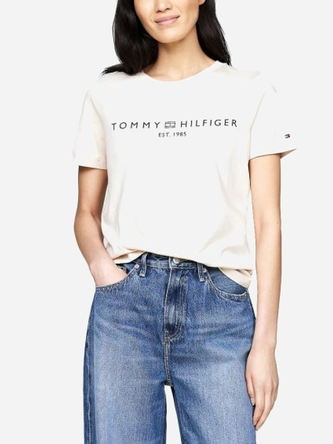 Футболка бавовняна жіноча Tommy Hilfiger WW0WW40276-ACI XS Бежева (8720637080658) - зображення 1