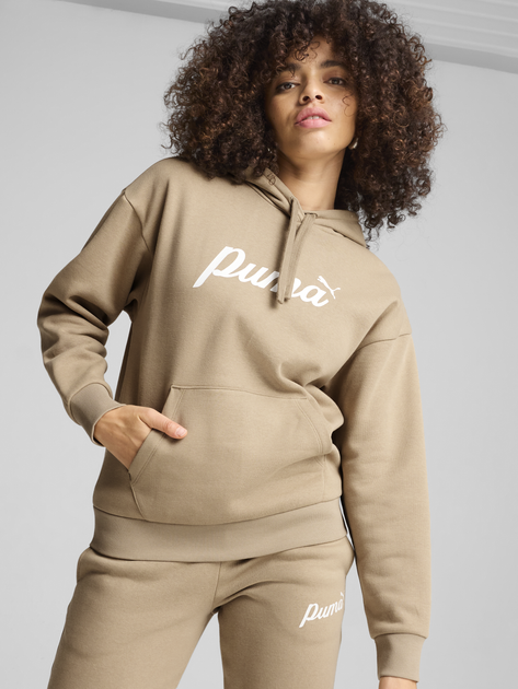 Акція на Худі тепле жіноче Puma Ess+ Script Hoodie Fl 68153467 L Бежеве від Rozetka