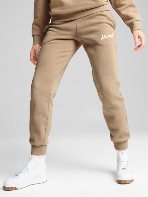 Акція на Спортивні штани на флісі жіночі Puma Ess+ Script Pants Fl 68153667 M Бежеві від Rozetka