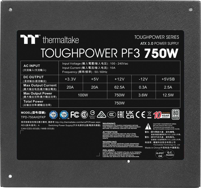 Блок живлення Thermaltake Toughpower PF3 750W 5x PCIe Чорний (4713227536455) - зображення 8