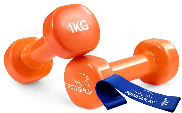 Гантелі вінілові PowerPlay 2 * 1 кг. PP_4103 Помаранчеві (2шт. - пара) + Резинка для фітнесу 7,5кг - Фото 1 Гантелі вінілові PowerPlay 2 * 1 кг. PP_4103 Помаранчеві (2шт. - пара) + Резинка для фітнесу 7,5кг - изображение 1