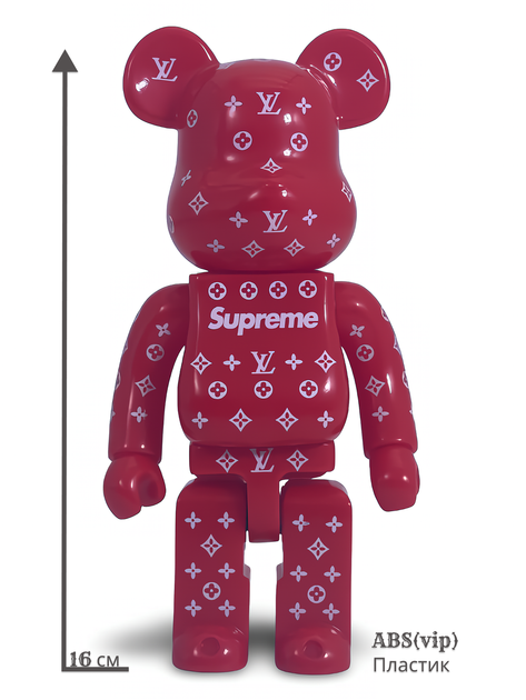 Статуэтка Bearbrick x Louis Vuitton x Supreme Red 200% 16 см Medicom Toy Известный бренд - изображение 8