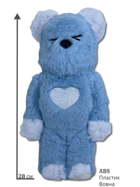 Статуетка Bearbrick x Valmuer Baby Blue 400% 28 см Medicom Toy Синій пухнастик - зображення 9