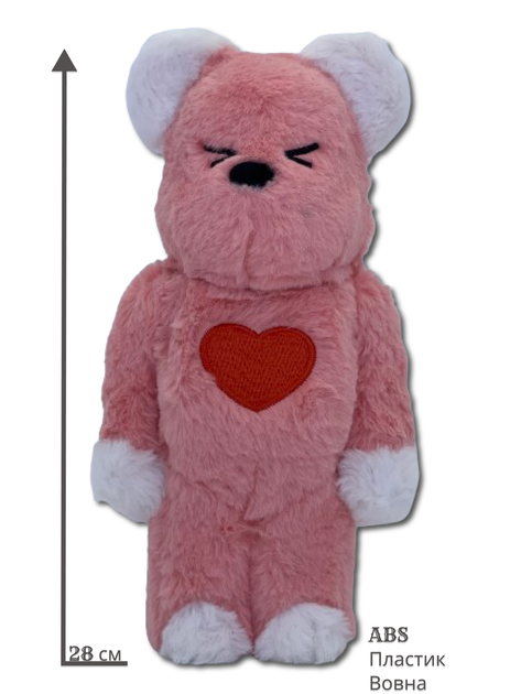 Статуетка Bearbrick x Valmuer Baby Pink 400% 28 см Medicom Toy Рожевий пухнастик - зображення 9