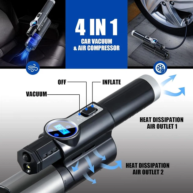 Автомобільний пилосос 4 в 1 Vacuum USB 120 Вт Потужний пилосос з компресором для авто LY-8018 - Фото 3 Автомобільний пилосос 4 в 1 Vacuum USB 120 Вт Потужний пилосос з компресором для авто LY-8018 - изображение 3