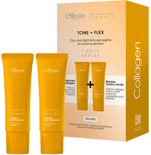 Zestaw do pielęgnacji twarzy Skin Chemists Tone & Flex Collagen Krem kolagenowy na dzień 50 ml + Krem kolagenowy na noc 50 ml (5060881927105) - obraz 1