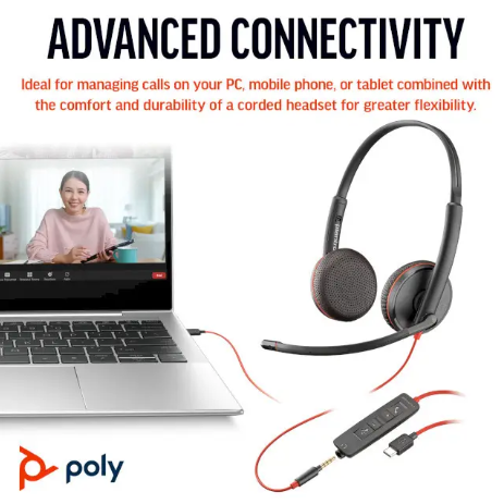 Дротова гарнітура Poly BlackWire C3225 USB-C HS Stereo 3.5mm Plug + USB-C/A Adapter Black (8X229A6) - зображення 3