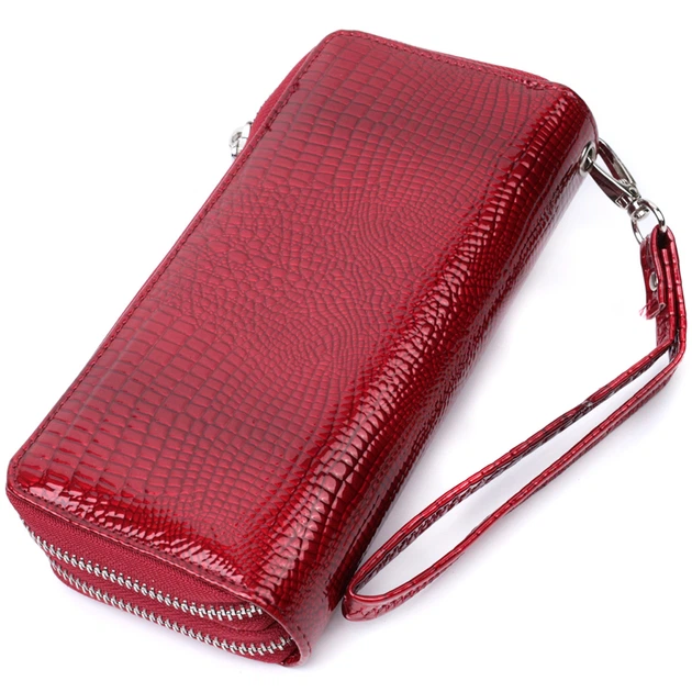 Фактурный клатч на два отделения из лакированной натуральной кожи ST Leather 22692 Красный - изображение 2