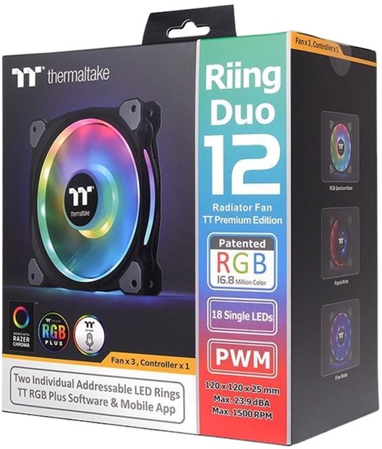 Набір вентиляторів Thermaltake Riing Duo 12 RGB Radiator Fan TT Premium Edition Black (4711246873513) - зображення 5