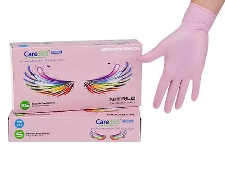Нітрилові рукавички, розмір S. Care 365, Рожеві - изображение 1