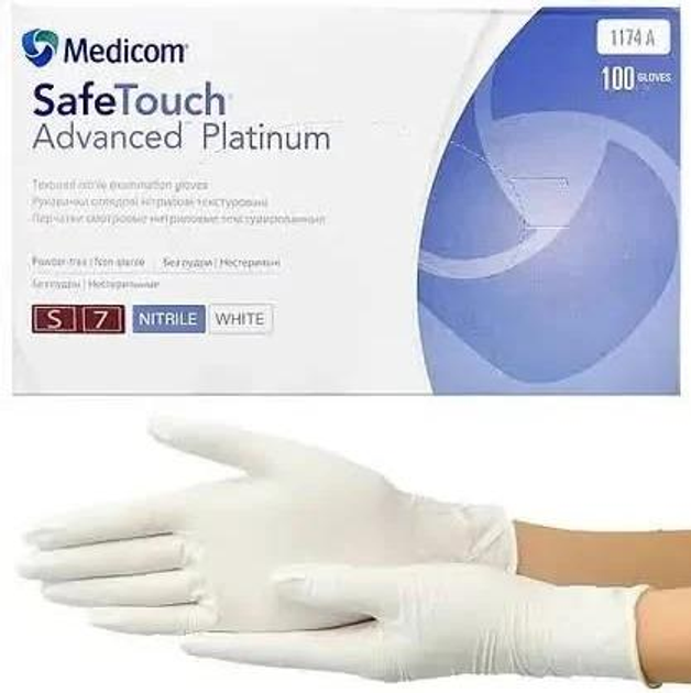Рукавички нітрилові Medicom SafeTouch Advanced S 100 шт. White - зображення 1
