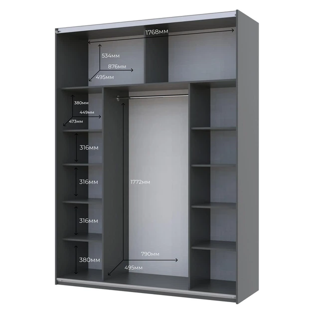 Шкаф купе Doros G-Caiser Графит 2 Стекла / 3 части 180х60х240 (42005016) - изображение 3