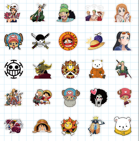 Наклейки One Piece Luffy Zoro многоразовые водоотталкивающие стикеры Ван Пис -50шт стикербомбингдля телефона, ноутбука, планшета, скейтборда, самоката, велосипеда (II) 32346 - изображение 3