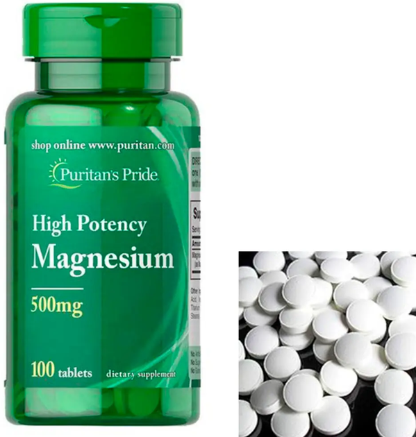 Магний оксид Puritan's Pride High Potency Magnesium 500 mg 100 таб - изображение 3