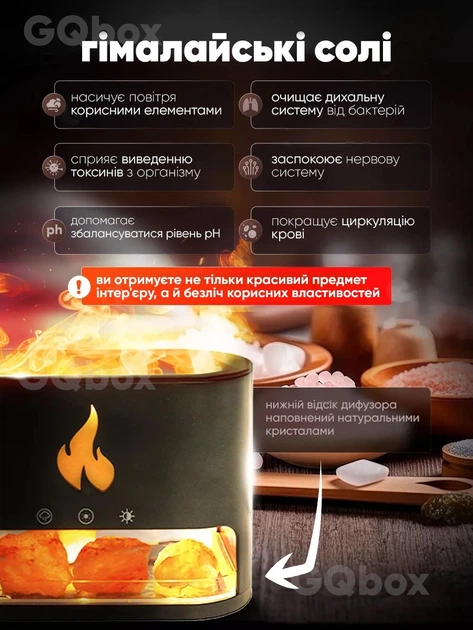 Ночник Соляная лампа FLAME Aroma Difusser ультразвуковым увлажнителем воздуха и имитацией пламени резервуаром для эфирного масла аромадиффузор Черный - изображение 3