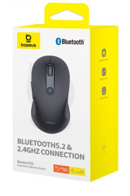 Беспроводная мышь Baseus F02 Ergonomic Wireless Mouse 2.4G Bluetooth 4000DPI Black - изображение 4