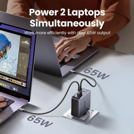 Зарядний пристрій Ugreen CD289 3xUSB 140W GaN 2хUSB-C+USB-A з C to C Cable 1.5 м Gray (90549) - зображення 4
