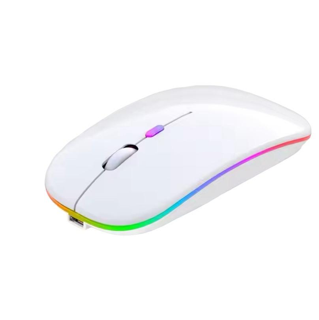 Беспроводная Бесшумная мышь 2.4G + Bluetooth Встроенный аккумулятор RGB подсветка Белая - изображение 1