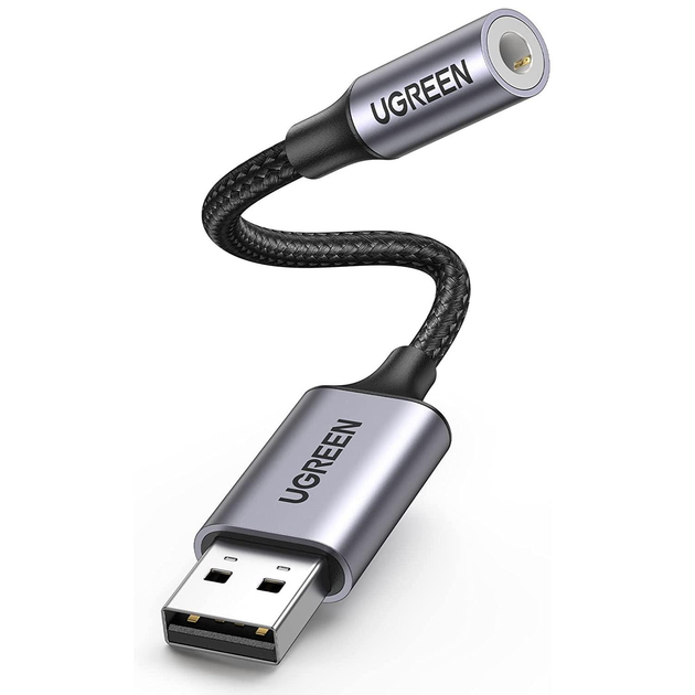 Звукова картая UGREEN CM477 USB 2.0 to 3.5mm Aluminum Alloy 25cm Dark Gray (30757) - изображение 1