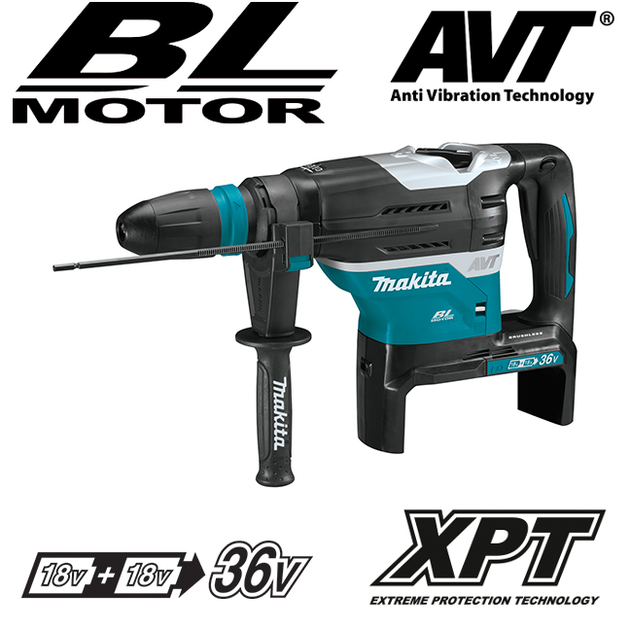 Акумуляторний перфоратор Makita DHR400PT2 LXT SDS-MAX 18В + 18В + 2 АКБ 5 Ah + З/П + кейс електричний безщітковий ручний (4166) - зображення 2