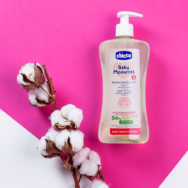 Шампунь-гель для тіла та волосся Chicco Baby Moments Без сліз для чутливої шкіри з екстрактом бавовни 500 мл (10241.00) - зображення 5