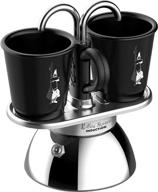 Zestaw Bialetti Mini Induction Kawiarka + 2 filiżanki Srebrno-czarny 100 ml (8006363036009) - obraz 2