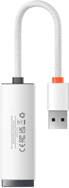 Adapter sieciowy Baseus Lite Series Ethernet RJ-45 - USB Type A White (WKQX000002) - obraz 2