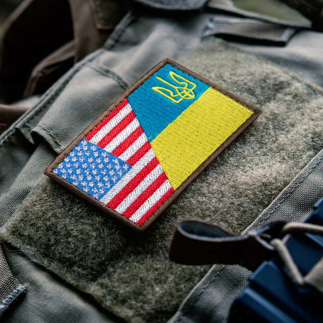 Набір шевронів 2 шт. на липучці Прапор США та Україна/США, вишитий патч нашивка 5х8 см - зображення 2