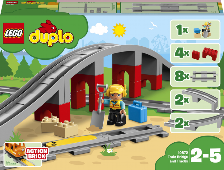 Zestaw klocków LEGO DUPLO Tory kolejowe i wiadukt 26 elementów (10872) (955555902620853) - Outlet - obraz 1