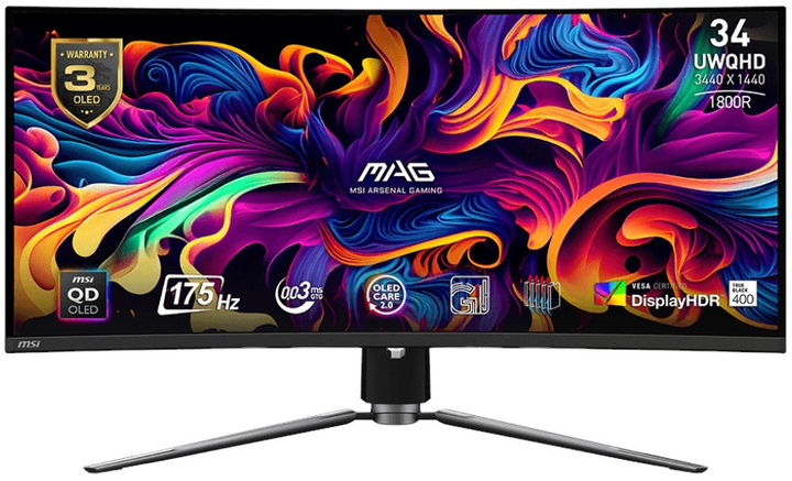 Монітор 34.18" MSI MAG 341CQPDE QD-OLED Black (9S6-3DD04T-004) - зображення 1