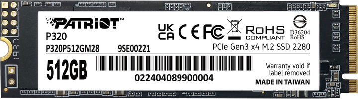SSD диск Patriot P320 512GB M.2 2280 PCIe Gen 3.0 x4 NVMe TLC (P320P512GM28) - изображение 1