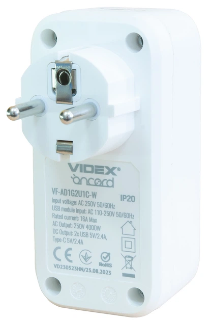 Сетевой адаптер VIDEX ONCORD з/з 1п 2.4A 2USB+USB-C White VF-AD1G2U1C-W - Фото 2 Сетевой адаптер VIDEX ONCORD з/з 1п 2.4A 2USB+USB-C White VF-AD1G2U1C-W - изображение 2