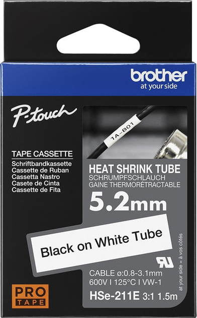 Стрічка для етикеток Brother HSE-211E 5.2 мм 1.5 м White/Black - зображення 1