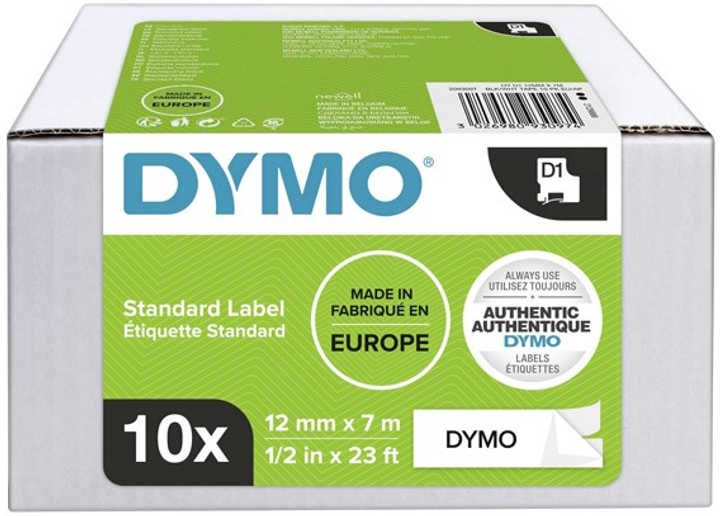 Стрічка для етикеток Dymo 2093097 D1 12 мм x 7 м 10 щт White/Black - зображення 1