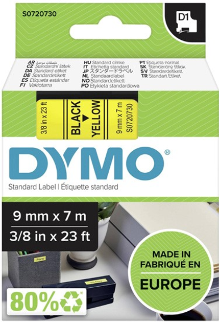 Стрічка для етикеток Dymo S0720730 D1 9 мм x 7 м Yellow/Black (5411313409186) - зображення 1