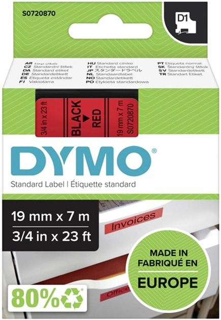 Стрічка для етикеток Dymo S0720870 D1 19 мм x 7 м Red/Black (5411313452175) - зображення 1