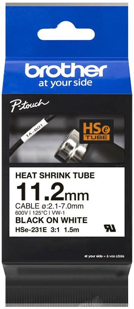 Taśma etykietowa Brother HSE-231E 11.2 mm 1.5 m White/Black - obraz 1